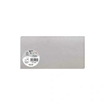 Afbeelding van Clairefontaine 11589C verpakking met 25 afzonderlijke kaarten DIN lang (10,6 x 21,3 cm) 210 g/m² zilverkleurig, uitnodigingskaarten voor evenementen en overeenstemming pollen serie premium papier glad