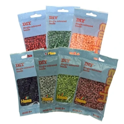 Afbeelding van Hama Perlen 9410 zak met ca. 7.000 midi kralen een diameter van 5 mm 7 trendy kleuren creatief plezier voor groot en klein