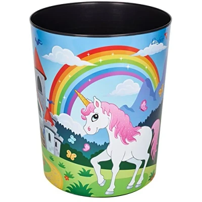 Afbeelding van Läufer 26664 prullenbak eenhoorn, 13 liter vuilnisemmer, perfect voor de kinderkamer, rond, stevig kunststof, verschillende motieven