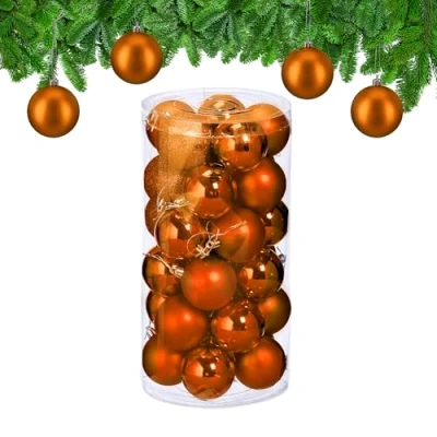 Afbeelding van kerstballen set van 30 plastic Ø 6 cm onbreekbaar oranje