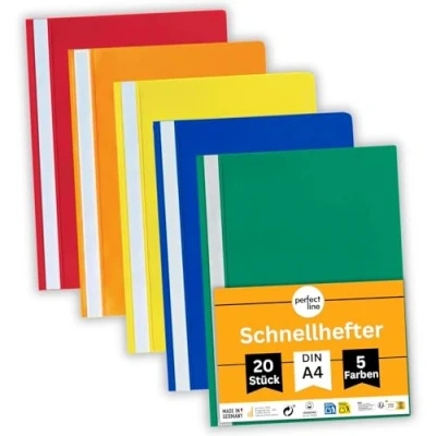 Afbeelding van perfect line 20 snelmappen (PP) DIN A4, 5 kleuren, recyclebaar kunststof, Made in Germany