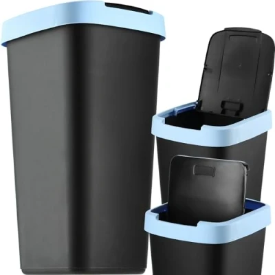 Afbeelding van KADAX Afvalemmer van 25 liter met kanteldeksel, afvalscheiding, robuust kunststof, zwart en blauw