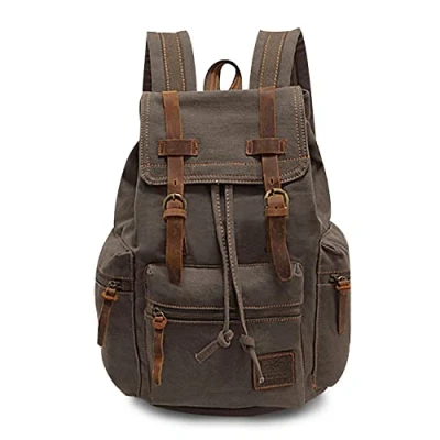 Afbeelding van FANDARE Vintage rugzakken, schoolrugzak, canvas, dagrugzak, schooltas voor 14 inch laptoptassen, heren en dames, werk, wandelen, reizen, kamperen, groen, L