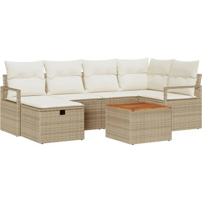Afbeelding van vidaXL 7 delige tuinset met kussens in beige poly riet