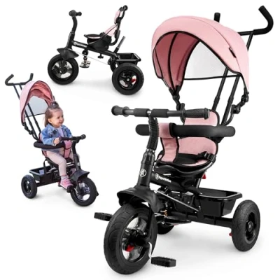 Afbeelding van HyperMotion Kinderdriewieler van 1 Jaar, tot 20 kg, Kinderfietsen, 4 Peuterfiets met Duwstuur, Baby Peuterfiets, Driewieler, Ouderhandvat, eerste Fiets, Roze