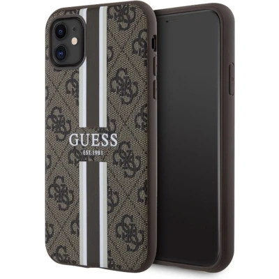 Afbeelding van Guess 4G Printed Stripes Hard Case Back Cover met MagSafe voor Apple iPhone 11 / XR Bruin