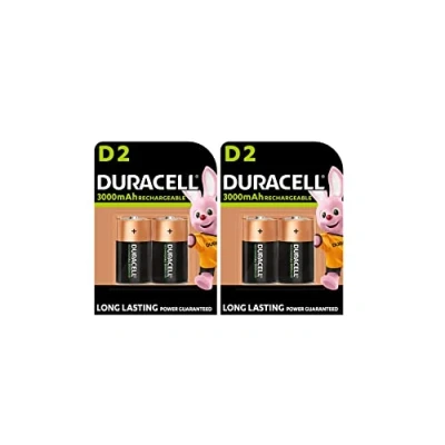 Afbeelding van 4 x Duracell D oplaadbaar 3000 mAh (2 lampen met 2 batterijen), batterijen