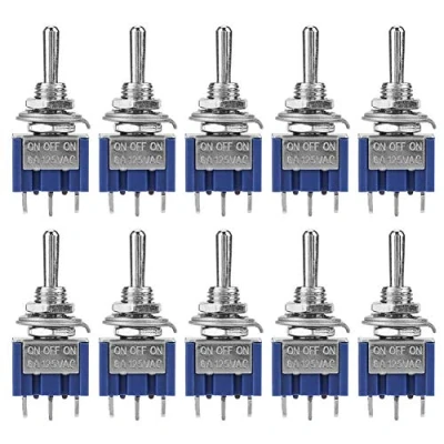 Afbeelding van 10 stuks mini tuimelschakelaar, 6 A, 125 VAC, 3 polige schakelaar, SPDT (ON OFF ON), diameter van de knopkop mm voor auto, thuisapparaat