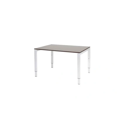 Afbeelding van Domino bureau, hoogte instelbaar (62 85cm) met 120x90cm &#039;zwevend&#039; logan eiken 25mm blad en wit (RAL9010) N poot frame.
