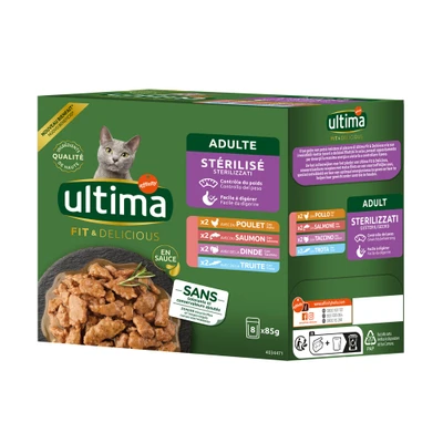 Afbeelding van 48x 85g Ultima Sterilized Mix I (Kip, Kalkoen, Zalm, Forel) Kattenvoer nat