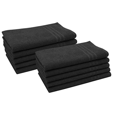 Afbeelding van ZOLLNER Set van 10 katoenen handdoeken met drie diepe strepen, 30 x 50 cm, zwart
