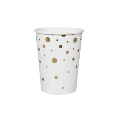 Afbeelding van Witte bekers met Gouden Stippen 210ml 8 stuks
