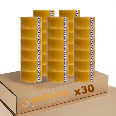 Afbeelding van MOLTA SOLVENTA TRANSPARANT Verpakkingstape 48 mm x 55 m Kartonnen tape voor pakketten en dozen 30 Rollen SYNTHETIC RUBBER