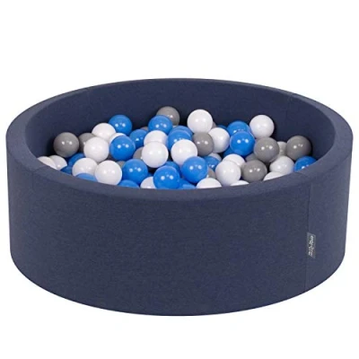Afbeelding van KiddyMoon OK30D 051 ballenbad 90 x 30 cm/200 ballen met diameter van 7 cm kleurrijke ronde voor baby&#039;s en kinderen, donkerblauw: grijs/wit/blauw