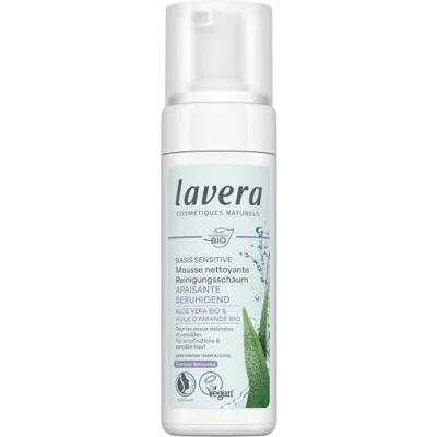 Afbeelding van lavera basis sensitiv Reinigingsschuim, natuurlijke cosmetica, veganistisch, biologische aloë vera en amandelolie, gezichtsreiniging, reinigingsformule, 1 x 150 ml