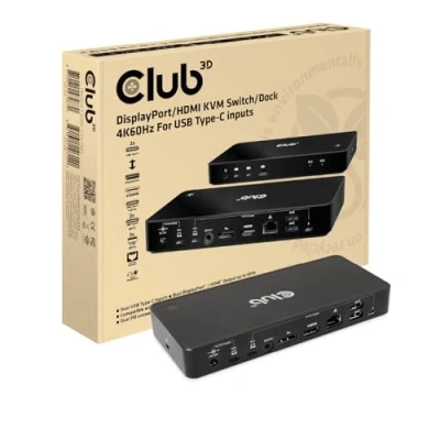 Afbeelding van club3D KVM switch 4K60Hz HDMI, DisplayPort Afstandsbediening 3840 x 2160 Pixel
