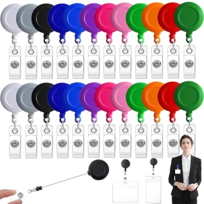 Afbeelding van 24 stuks intrekbare badgeclips, badgehouder, meerkleurig, oprolbaar, spoel voor ID kaarthouder met Yoyo en duurzaam koord, 12 kleuren, 75 cm, uitbreidbaar