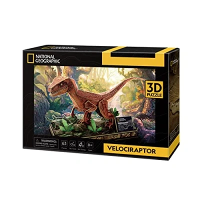 Afbeelding van National Geographic Velociraptor 3D puzzel, dinosauruspuzzel, kinderpuzzel, dinosauruspuzzel voor kinderen vanaf 8 jaar, 63 stukjes