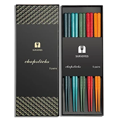 Afbeelding van SUPJOYES 5 paar kleurrijke herbruikbare eetstokjes: Japanse Chinese glasvezel eetstokjes, vaatwasmachinebestendig, Stick Gift Set met geschenkdoos, antislip hakstokken