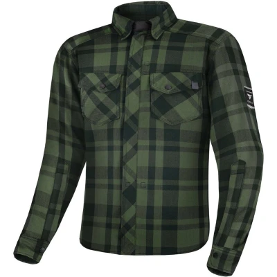 Afbeelding van SHIMA RENEGADE MEN 2 Motorhemd voor heren, flanellen motorjas, FiberQL, Aramide en koellaag, CE bescherming, ritssluiting drukknopen (groen, 4XL)