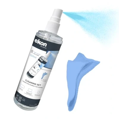 Image de Ekon Display écrans Spray avec tissu en microfibre, 250ml, Kit de nettoyage pour moniteurs, ordinateurs portables, appareils photo, caméscopes, MacBooks, téléviseurs, Smart TVs, Smartphones, Tablettes