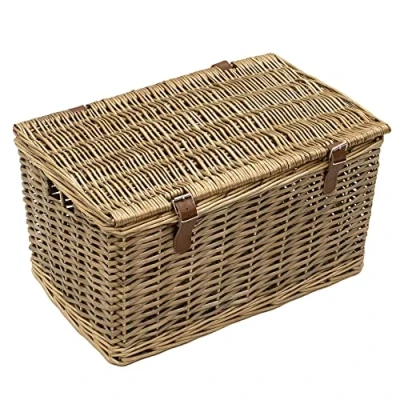 Afbeelding van JVL Handmade: rieten mand met riemen van kunstleer, maat M, bruin