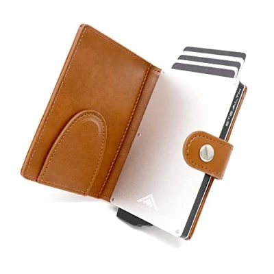 Afbeelding van Stealth Wallet Minimalistische portefeuille met pop up kaarthouder, in geschenkdoos, van licht en dun aluminium, creditcard etui RFID /NFC blokkering, Minimalistisch