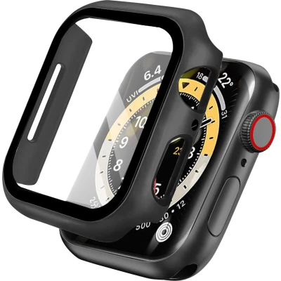 Afbeelding van iMoshion Screen Protector Geschikt voor Apple Watch Series 7 / 8 9 45 mm Full Cover Hard Case Hoesje Zwart
