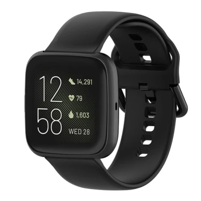 Afbeelding van Fitbit Versa 1 / 2 &amp; Lite siliconen sportbandje met gespsluiting Zwart Maat: Small
