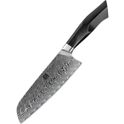 Afbeelding van Damascus 7&quot; Santokumes (67 lagen) Xinzuo B32 Luxe &amp; Professioneel Vlijmscherp staal Keukenmes met lemmet van 18.5 cm G10 handvat klinknagel mozaïek