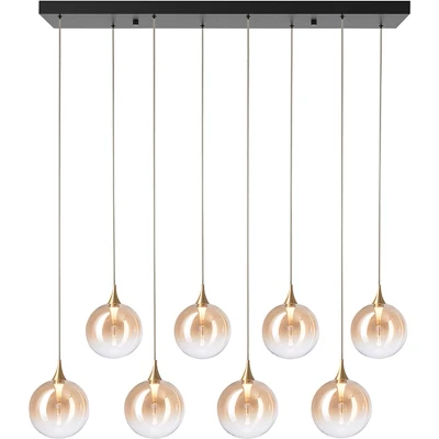 Afbeelding van Alchemy Hanglamp 8 lichts zwart/goud met amber glas 3000k Modern Searchlight