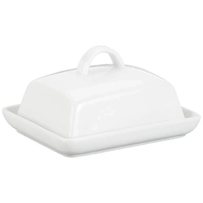 Afbeelding van axentia Klassieke botervloot van porselein met deksel en handvat voor 250 g boter, wit, 16 x 8 13 cm
