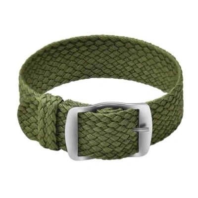 Afbeelding van Ullchro Horlogebandje, van nylon, uniseks, met roestvrijstalen zilveren gesp, legergroen, 18mm, Riemen.