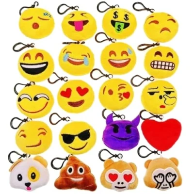 Afbeelding van JZK 20 x mini emoji sleutelhangers pluche, 5 cm smileys tas rugzak hanger, speelgoed cadeau cadeautje gastgeschenk voor verjaardag kinderfeest