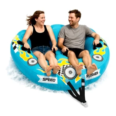 Afbeelding van SereneLife Opblaasbare Sleeptube Twee Persoons Waterboot Float Watersport Trekboten/Tubes Dubbele Zitplaatsen PVC Blaas Schuimkussen Handgrepen