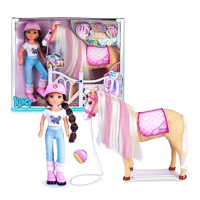 Afbeelding van NANCY Een dag met haar paard, modieuze pop beweegbare en verzorgingsaccessoires, sponsborstel die de haarkleur van het verandert, jongens meisjes vanaf 3 jaar, beroemd