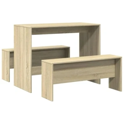 Afbeelding van vidaXL 3 delige Eettafel en bankenset bewerkt hout sonoma eikenkleurig