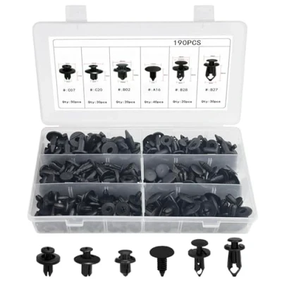 Afbeelding van Baxcdyswe 190 stuks autobevestigingsclips, 6 soorten autoclips, universele expansieklinknagels, deurbekledingsklemmen, kunststof klinknagels, carrosserieclips, clips