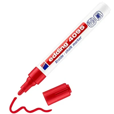 Image de edding 4095 Marqueur craie liquide rouge 1 feutre pointe ronde 2 3 mm effacable pour écrire sur les vitres,le verre ardoise aux couleurs opaques