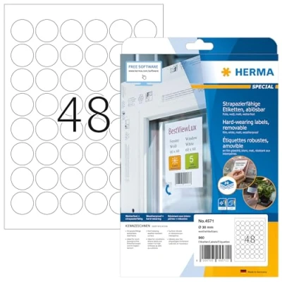 Afbeelding van Etiket HERMA 4571 30mm rond folie wit 960stuks