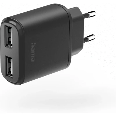 Afbeelding van Hama 2 voudige oplader, USB A voeding, 2x 2.4 A, universele adapter, 12 W, Zwart (12 W), lader,