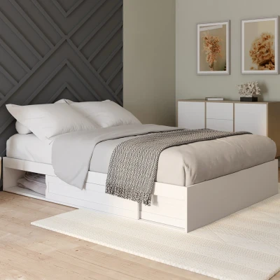 Image de Cadre de lit SALEM avec rangements et sommier 160 x 200 cm blanc