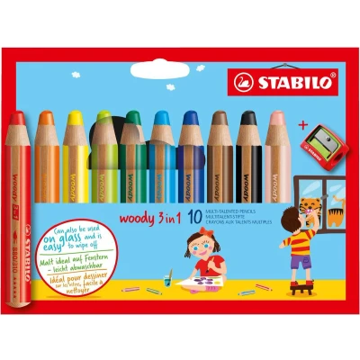 Afbeelding van STABILO woody 3in1 kleurpotlood, etui van 10 stuks in geassorteerde kleuren kleurpotlood