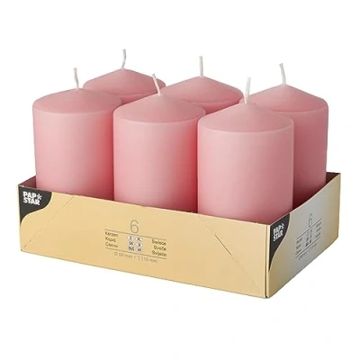 Afbeelding van Conpax candles Stompkaarsen/zuilkaarsen set van 6x lichtroze D6 x H12 cm 24 branduren