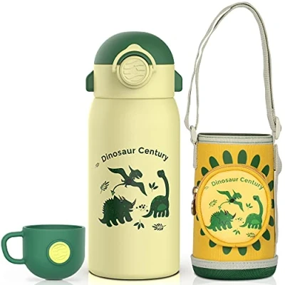 Afbeelding van FJbottle Thermosfles voor kinderen, met rietje, 600 ml, waterdicht, BPA vrij, Tritan, lekvrij, herbruikbaar, school, sport en kleuterschool