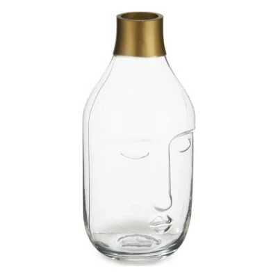 Afbeelding van Giftdecor Bloemenvaas Crystal Face luxe deco glas helder transparant D11 x H24 cm gouden top
