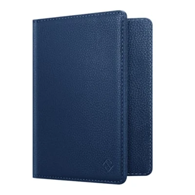 Afbeelding van Fintie paspoorthouderbeschermer, RFID blokkerende stoffen paspoorthoes met documentportemonnee voor creditcard, Europees paspoort, visitekaartjes, heren en dames,, Blauw
