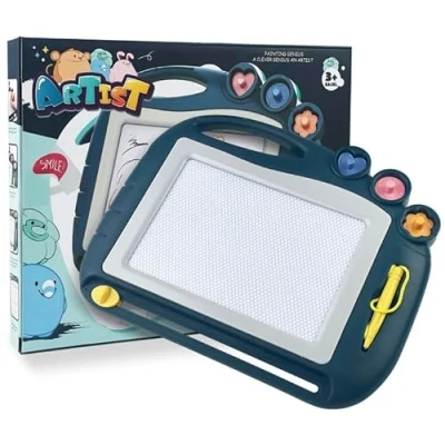 Afbeelding van MeoZynxadril Magneetbord voor kinderen, 27,5 x 21,5 cm, kleurrijk uitwisbaar bord, met magnetische pen en 3 stempels, educatief speelgoed kinderen