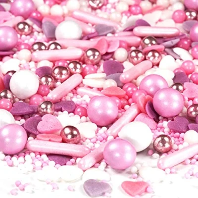 Afbeelding van STREUSEL Mix roze en wit 180 g van GLÜCK taart koekjesdecoratie voor Kerstmis, kinderverjaardag, doop, bruiloft