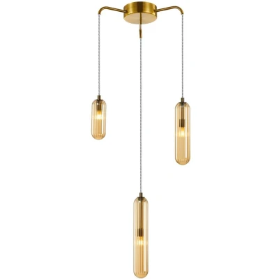Afbeelding van Lucande hanglamp 3lichts Glas, metaal G9 amber, messing